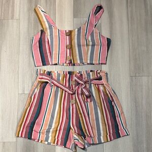Haute Monde Multicolor Striped High Waist Shorts Set size XL